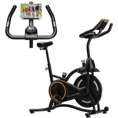 HOELLL Exercise Bike EB-001 with 100 resistance levels, racing saddle and tablet mount